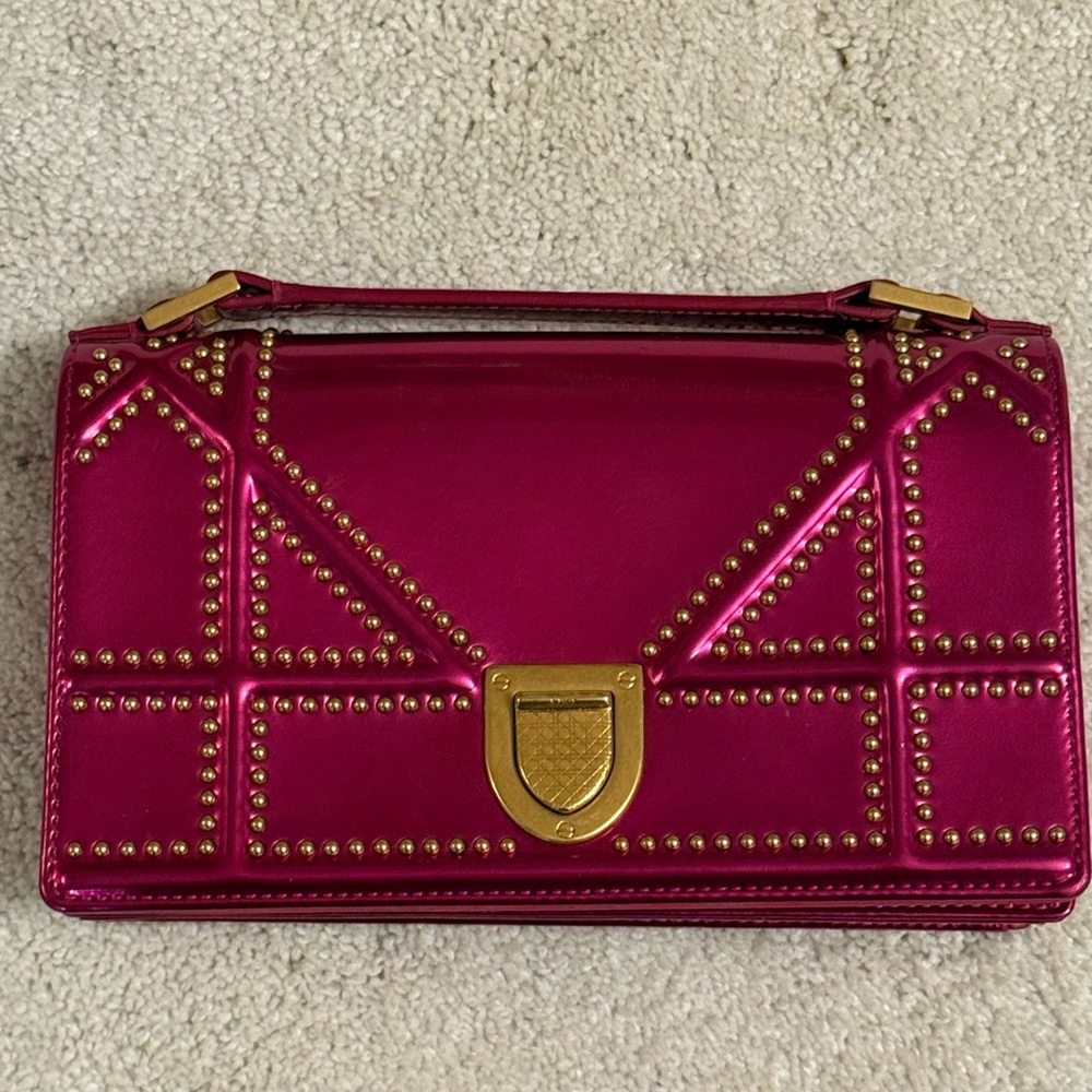 Dior Fuchsia Studded Clutch with Gold Accents - Picture 2 of 7